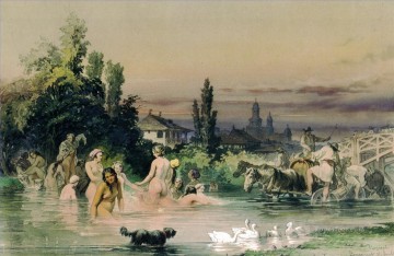 田舎の川でヌード入浴 アマデオ・プレツィオージ 新古典主義 ロマン主義 Oil Paintings